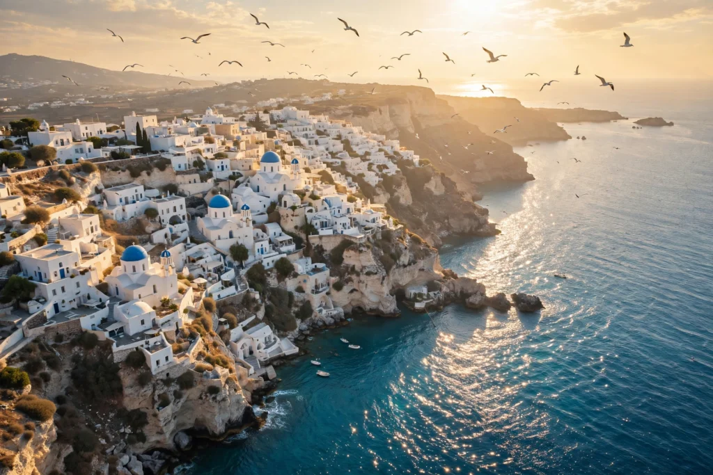 Travel vlog AI video prompts hindi – Santorini drone, Himalaya POV aur city vlog reels