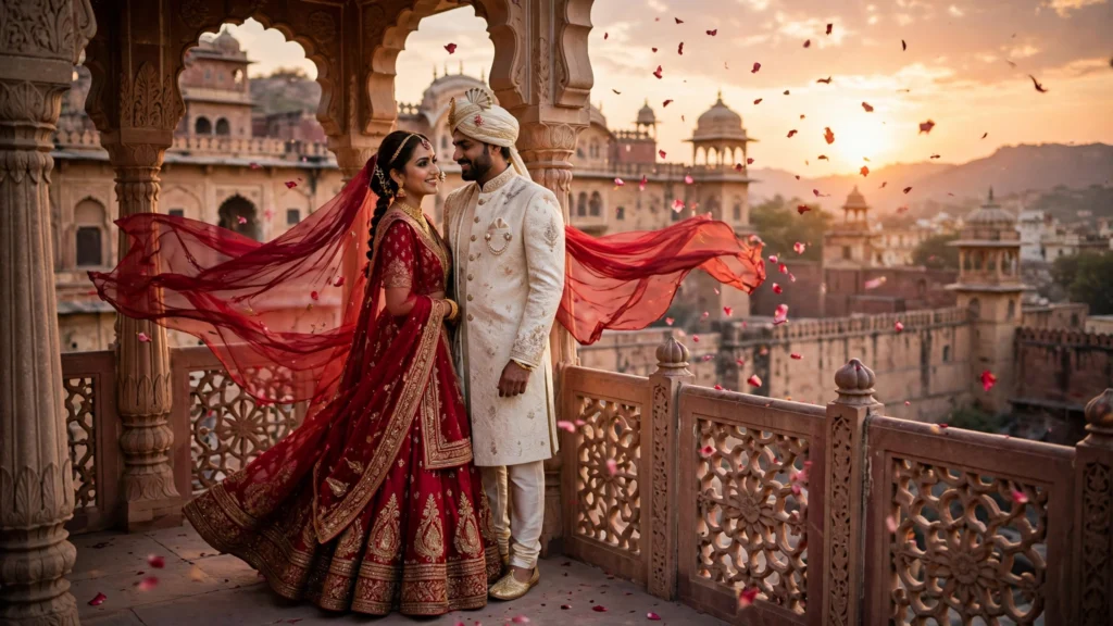 AI wedding cinematic video prompts hindi – dulha-dulhan, varmala aur royal palace shaadi reels