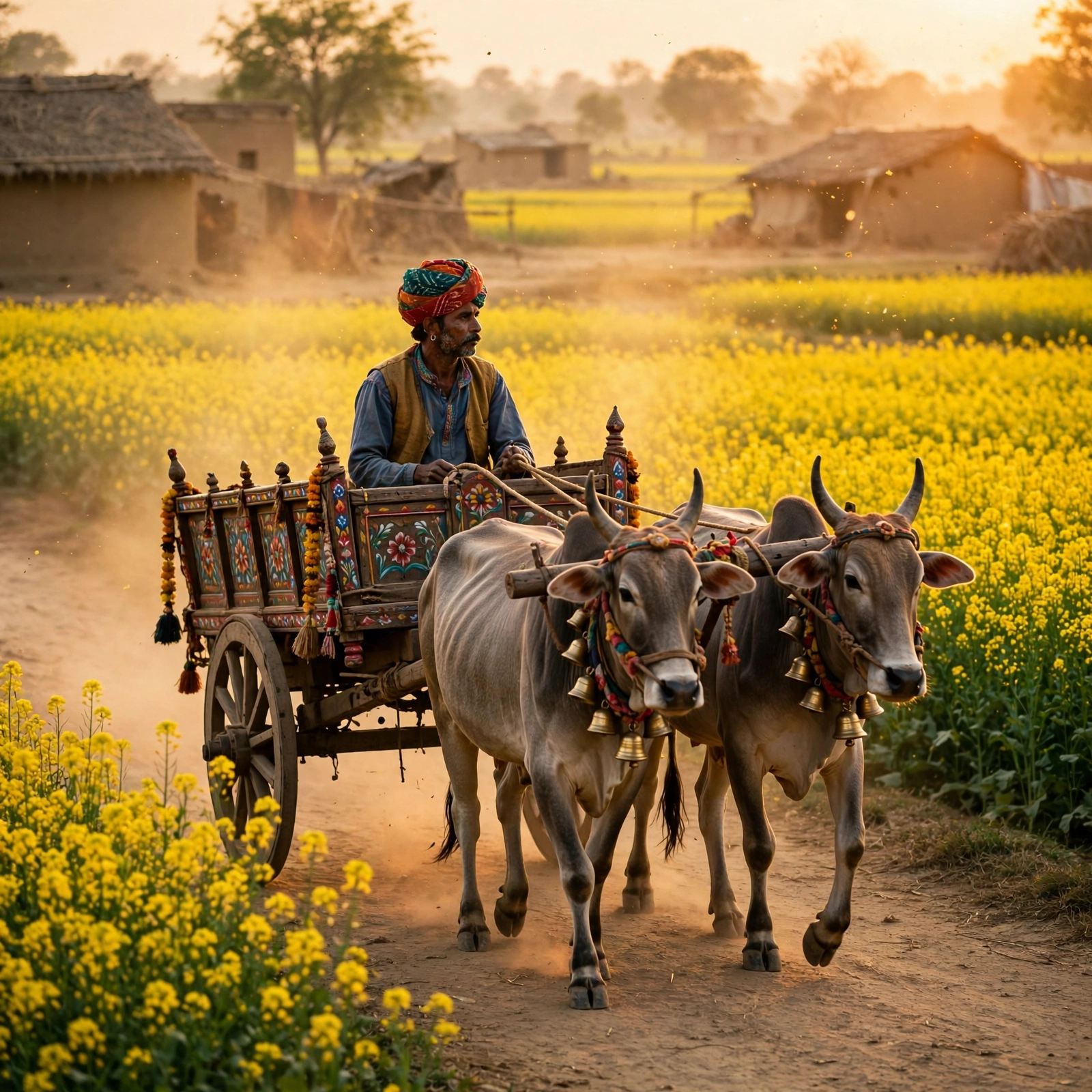 सुबह के खेत में किसान और बैल – Gaon AI video prompt