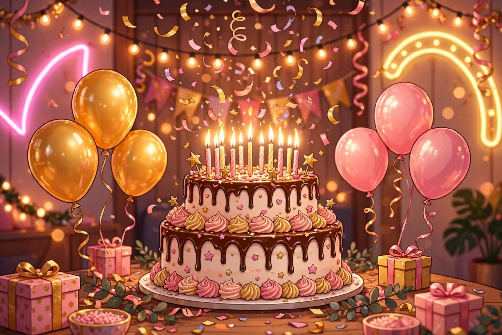 Birthday AI video prompts Hindi — cake aur balloons wala celebration