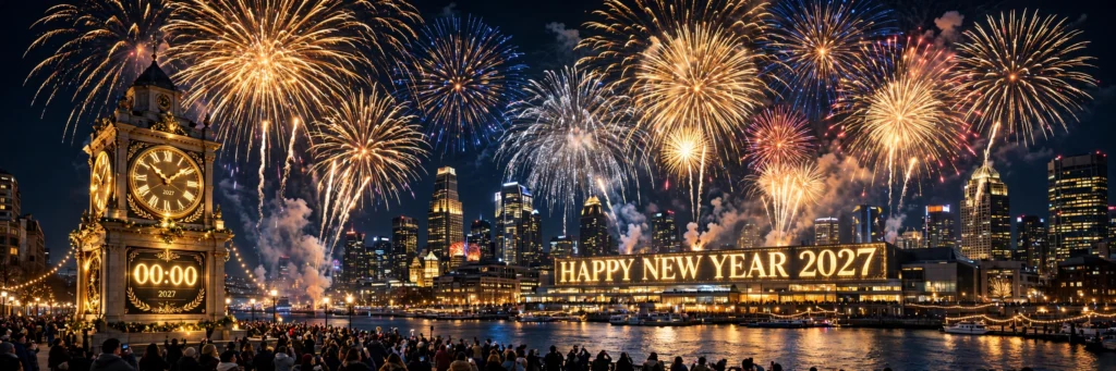 Happy New Year 2027 AI video prompts Hindi — fireworks aur countdown wala celebration