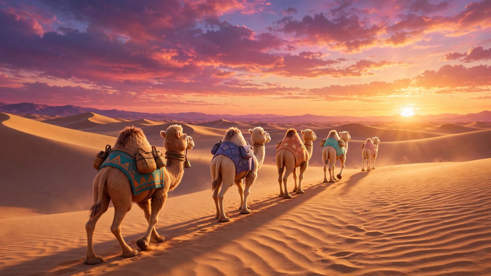 Sunset Camel Caravan, AI preview