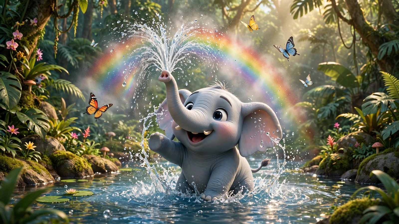Baby Elephant Bath Time, AI preview