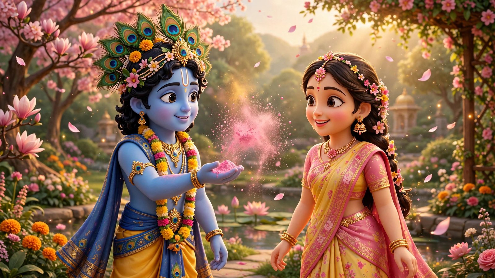 Cartoon Radha-Krishna ki Holi, AI preview