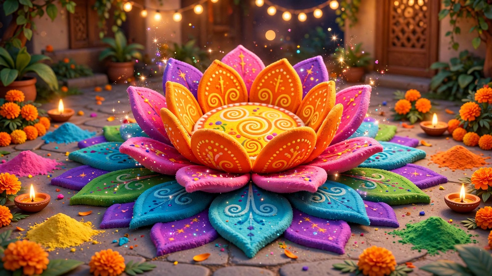 Rangoli blooming, AI preview