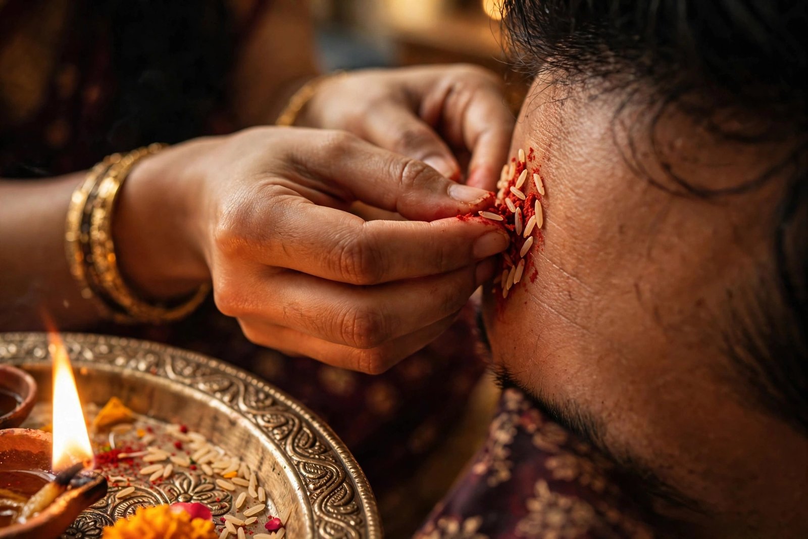 Behan bhai ko tilak lagati hui, AI preview